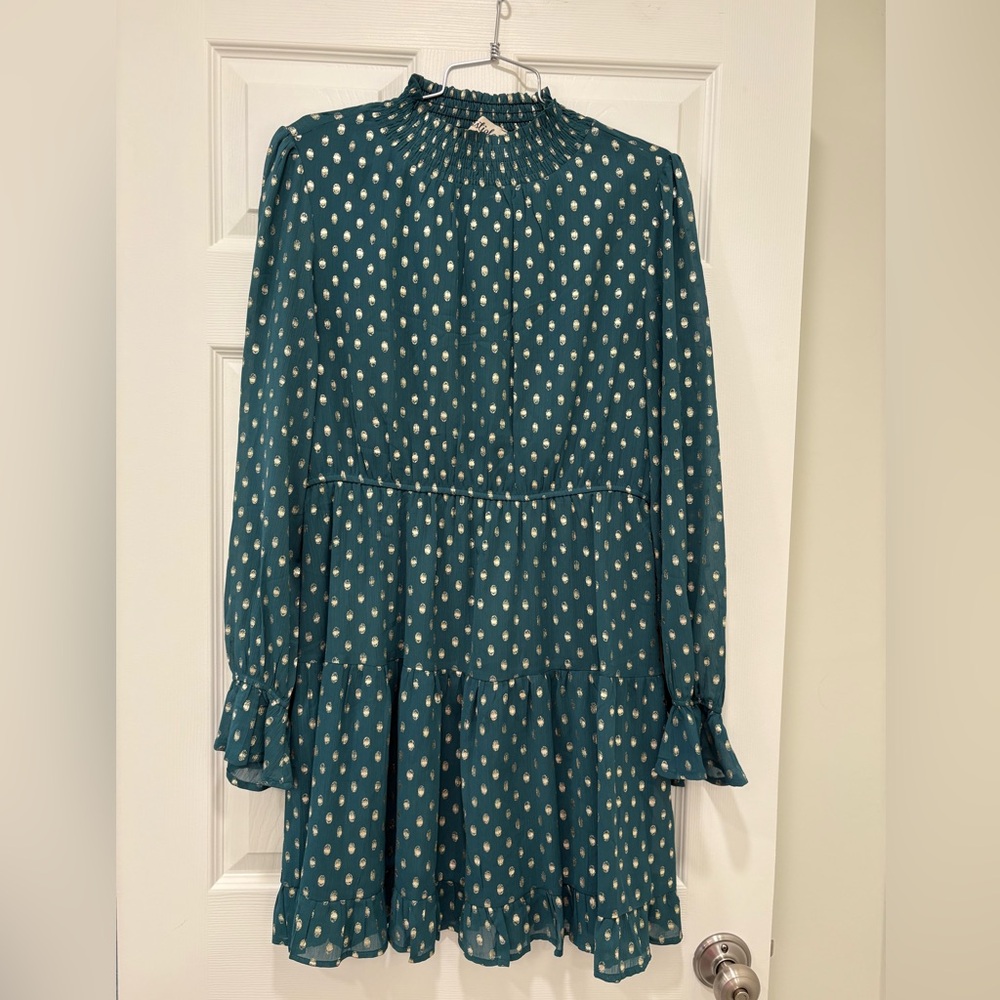 Teal Polka Dot Long Sleeve Dress